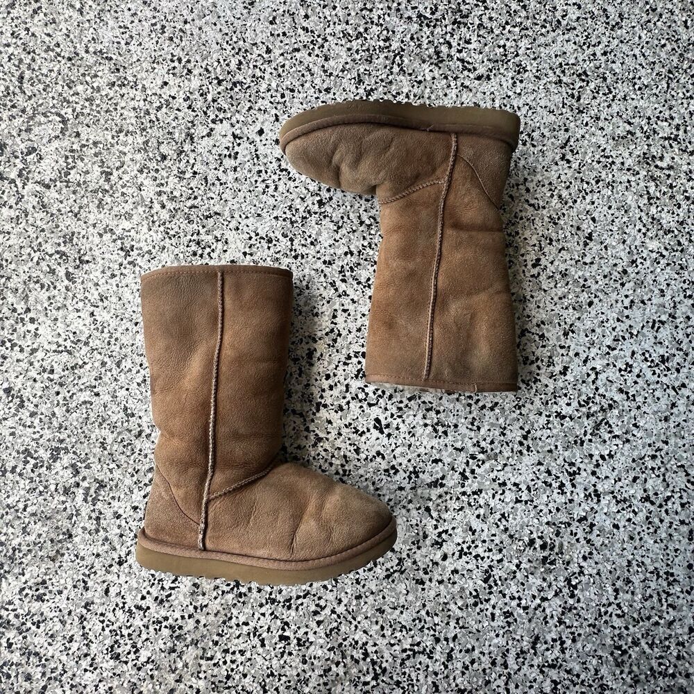 Ugg Classic Tall Boots Womens 6 Chestnut Suede Sheepskin Shearling 5815 Fur